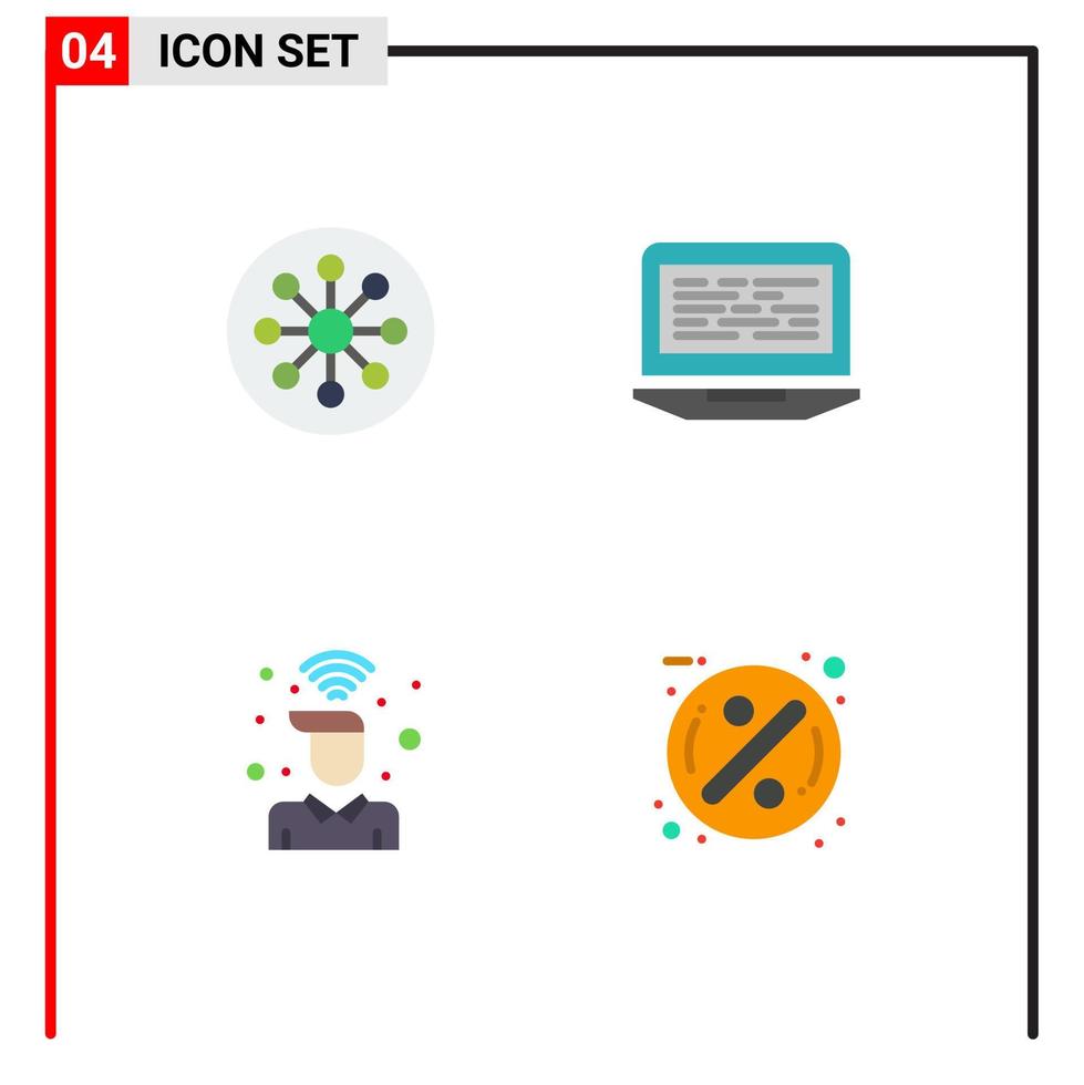 4 icônes plates universelles définies pour les applications web et mobiles codage de la chimie informatique de l'atome sur des éléments de conception vectoriels modifiables vecteur