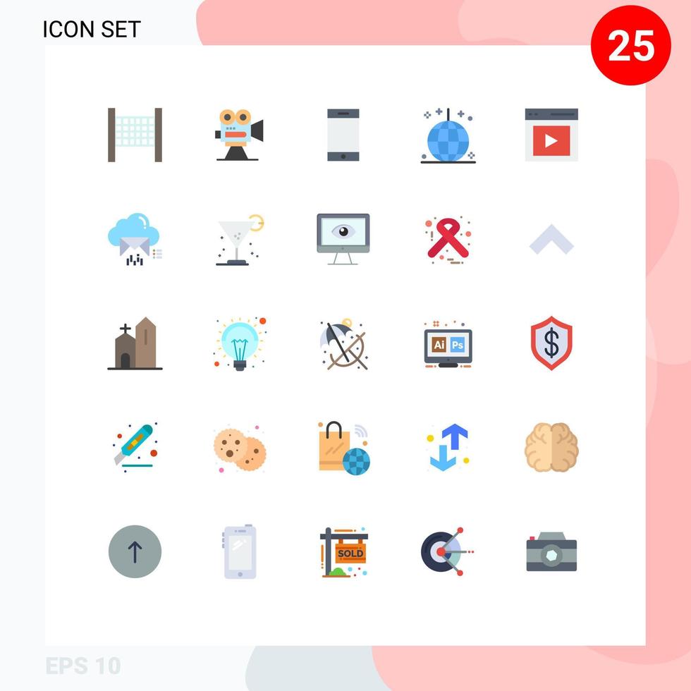 ensemble moderne de 25 couleurs et symboles plats tels que la communication d'interface iphone partie vacances éléments de conception vectoriels modifiables vecteur