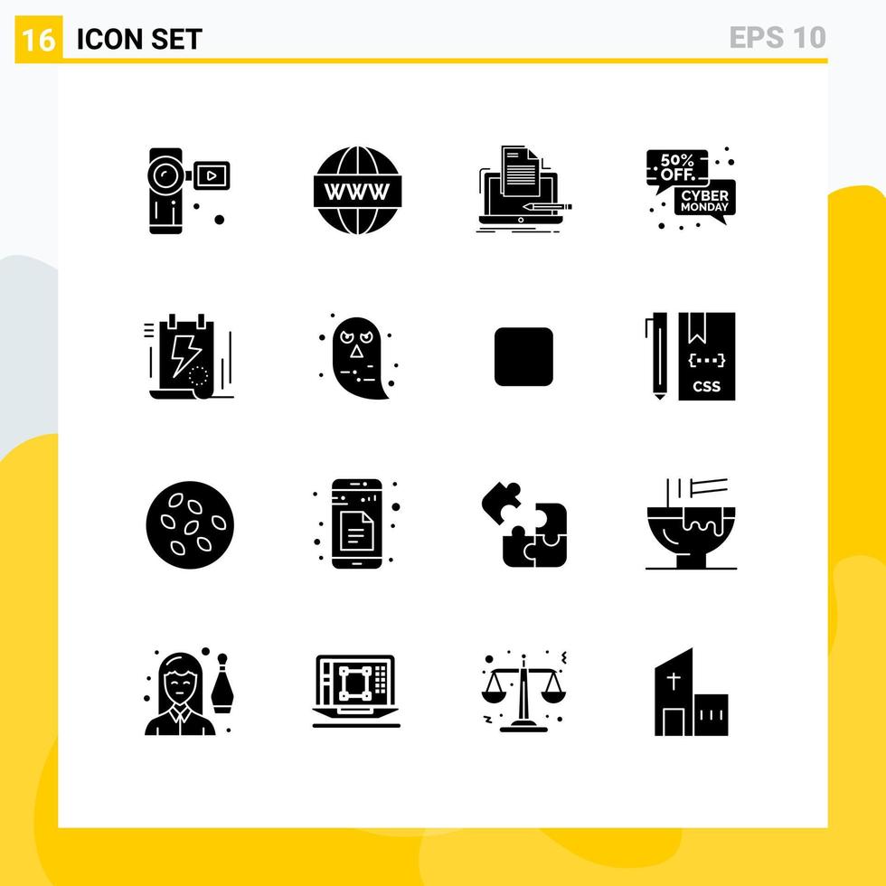 pack de glyphes solides de 16 symboles universels d'éléments de conception vectoriels modifiables vecteur