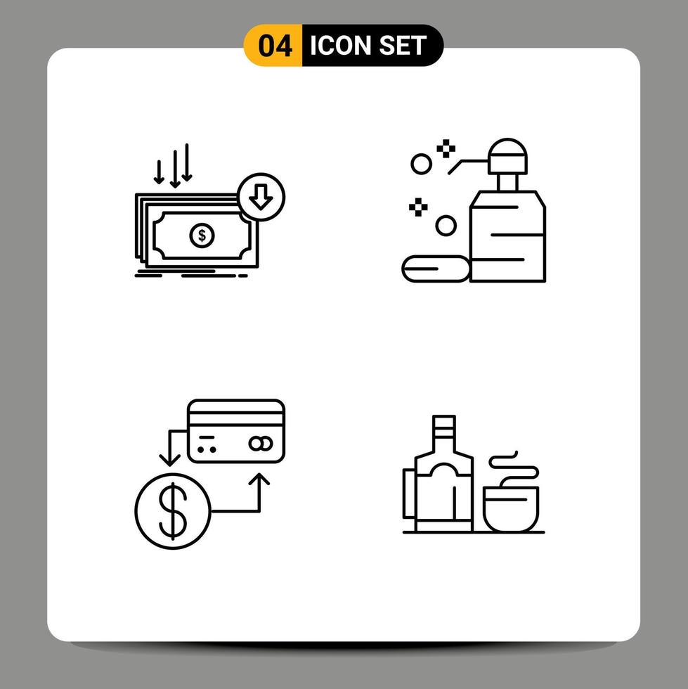 symboles d'icônes universels groupe de 4 couleurs plates de lignes de remplissage modernes d'éléments de conception vectoriels modifiables de carte de soins de dépenses de savon d'entreprise vecteur