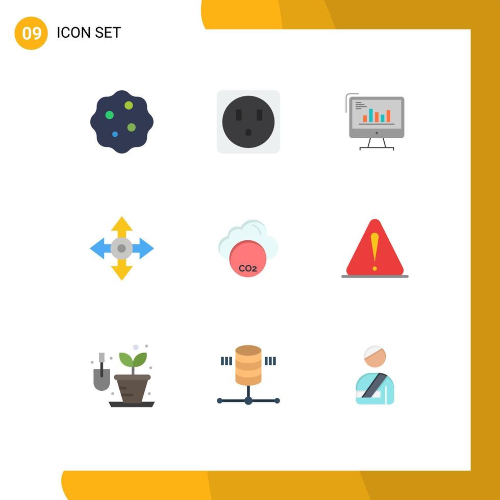 pack de 9 signes et symboles de couleurs plates modernes pour les supports d'impression Web tels que les tendances de la carte d'entreprise de localisation environnementale éléments de conception vectoriels modifiables vecteur