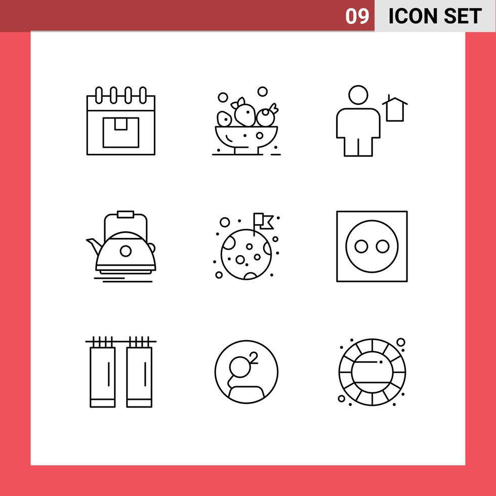 groupe de 9 contours signes et symboles pour pot théière avatar bouilloire humain éléments de conception vectoriels modifiables vecteur