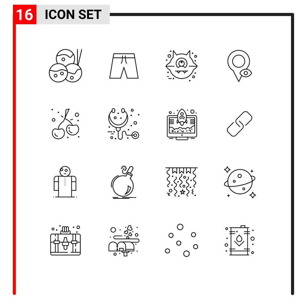 contour pack de 16 symboles universels de soins cerise chat berry carte éléments de conception vectoriels modifiables vecteur