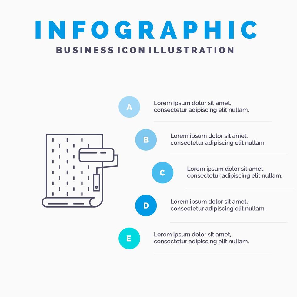 peinture design d'intérieur réparation papier peint ligne icône avec 5 étapes présentation infographie fond vecteur