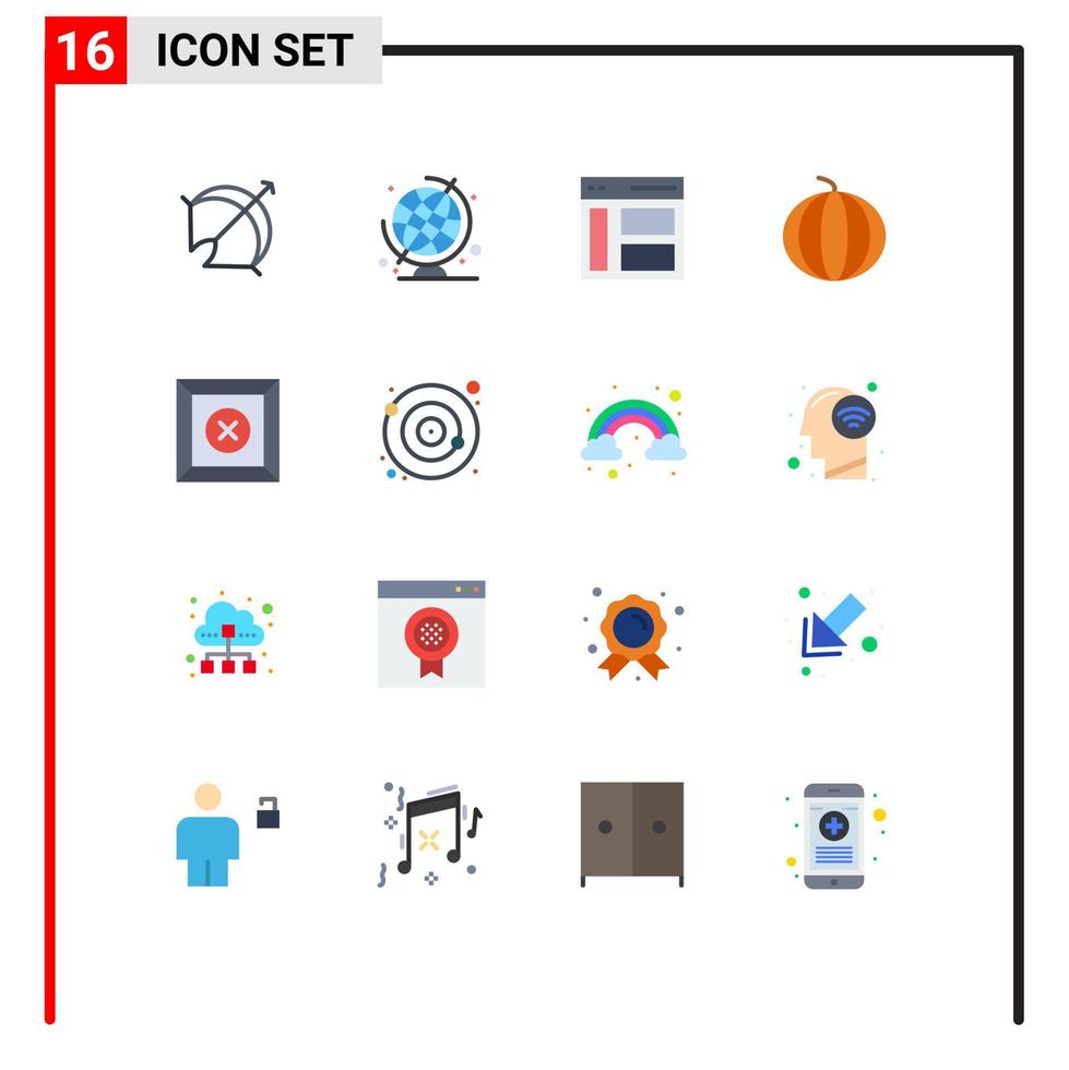 pack de 16 signes et symboles de couleurs plates modernes pour les supports d'impression Web tels que la communication de fruits en boîte pack modifiable d'éléments de conception vectoriels créatifs vecteur