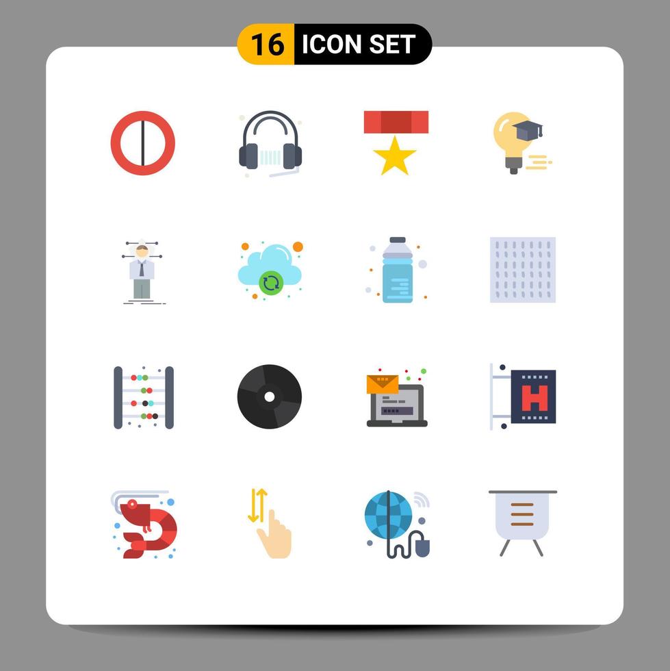 interface mobile couleur plate ensemble de 16 pictogrammes de connexion graduation badge éducation ampoule modifiable pack d'éléments de conception de vecteur créatif