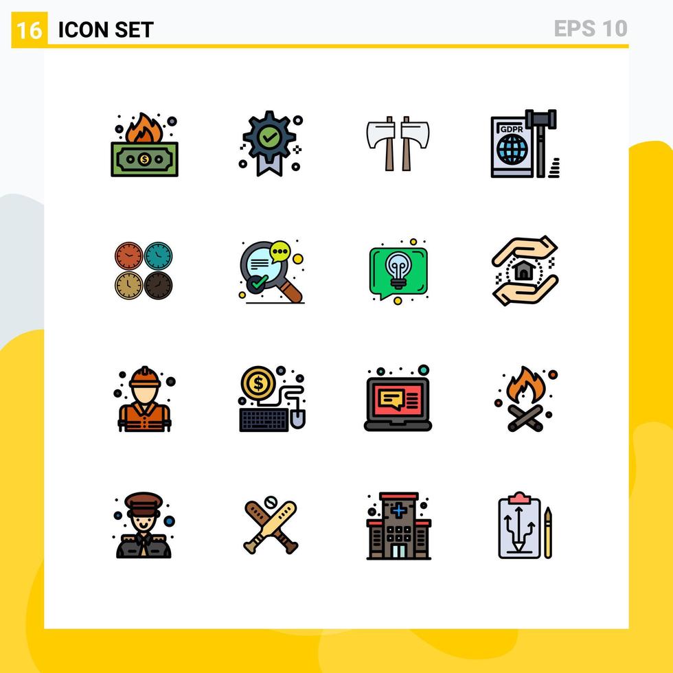 ensemble de 16 symboles d'icônes d'interface utilisateur modernes signes pour la loi de l'horloge hache gdpr business éléments de conception de vecteur créatif modifiables