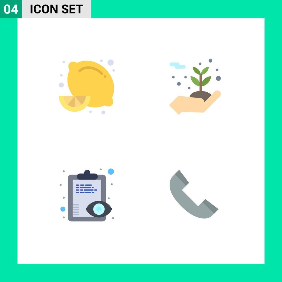 interface mobile icône plate ensemble de 4 pictogrammes d'agrumes vue d'ensemble fleurs de citron presse-papiers éléments de conception vectoriels modifiables vecteur