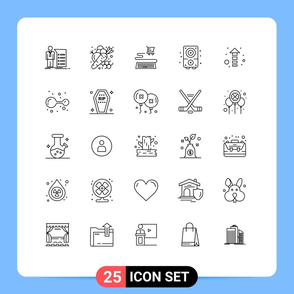 groupe de 25 lignes modernes définies pour la flèche musique nourriture multimédia shopping éléments de conception vectoriels modifiables vecteur