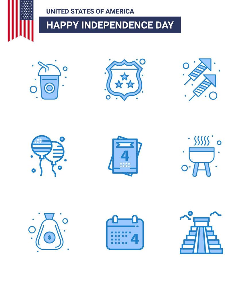 9 icônes créatives des états-unis signes d'indépendance modernes et symboles du 4 juillet de l'amour célébration américaine mouche bloon éléments de conception vectoriels modifiables de la journée des états-unis vecteur