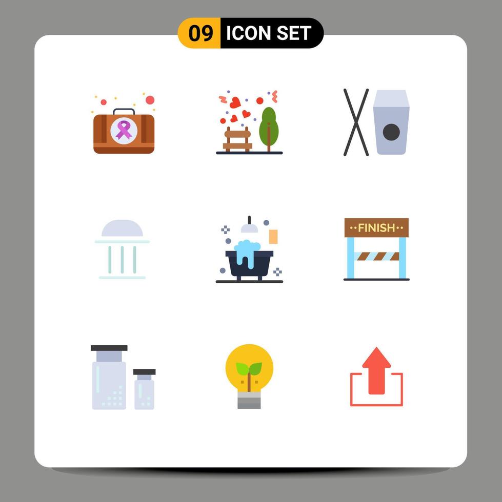 groupe de 9 signes et symboles de couleurs plates pour les éléments de conception vectoriels modifiables de la banque de colonnes de l'institut de salle de bain vecteur