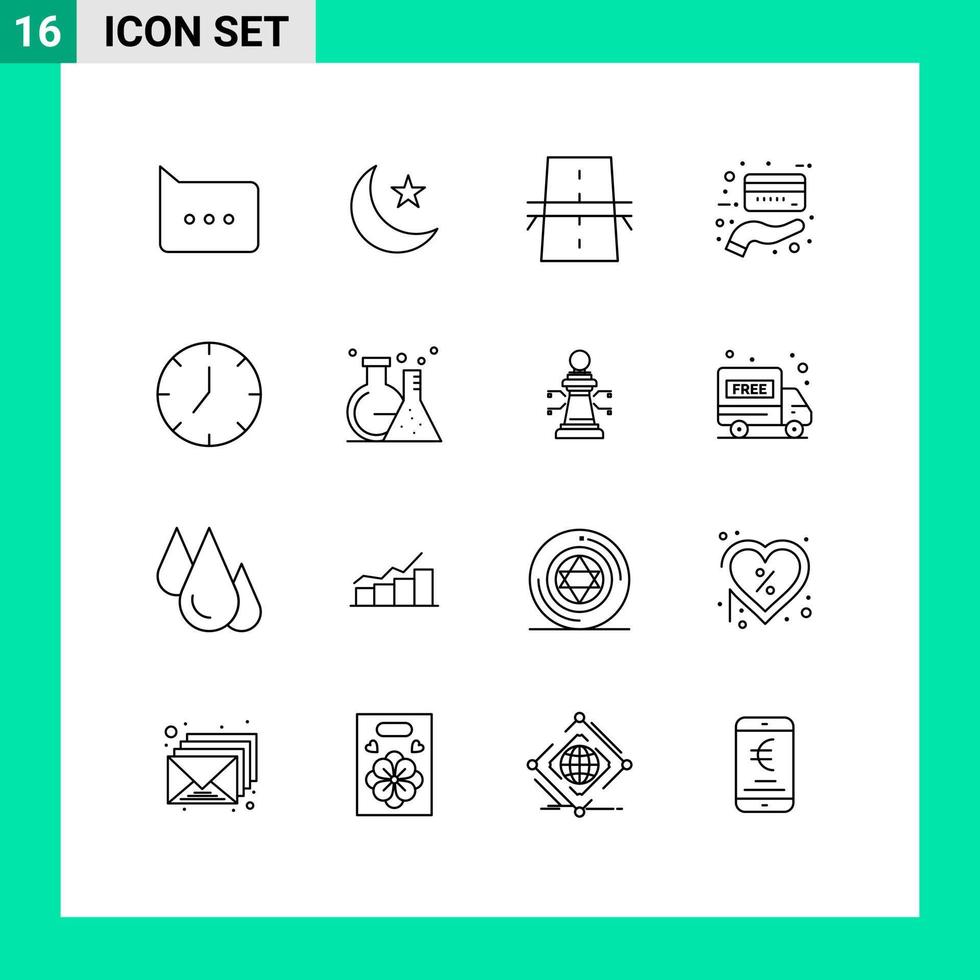 ensemble de 16 symboles d'icônes d'interface utilisateur modernes signes pour lecteur multimédia horloge construction carte de paiement éléments de conception vectoriels modifiables vecteur