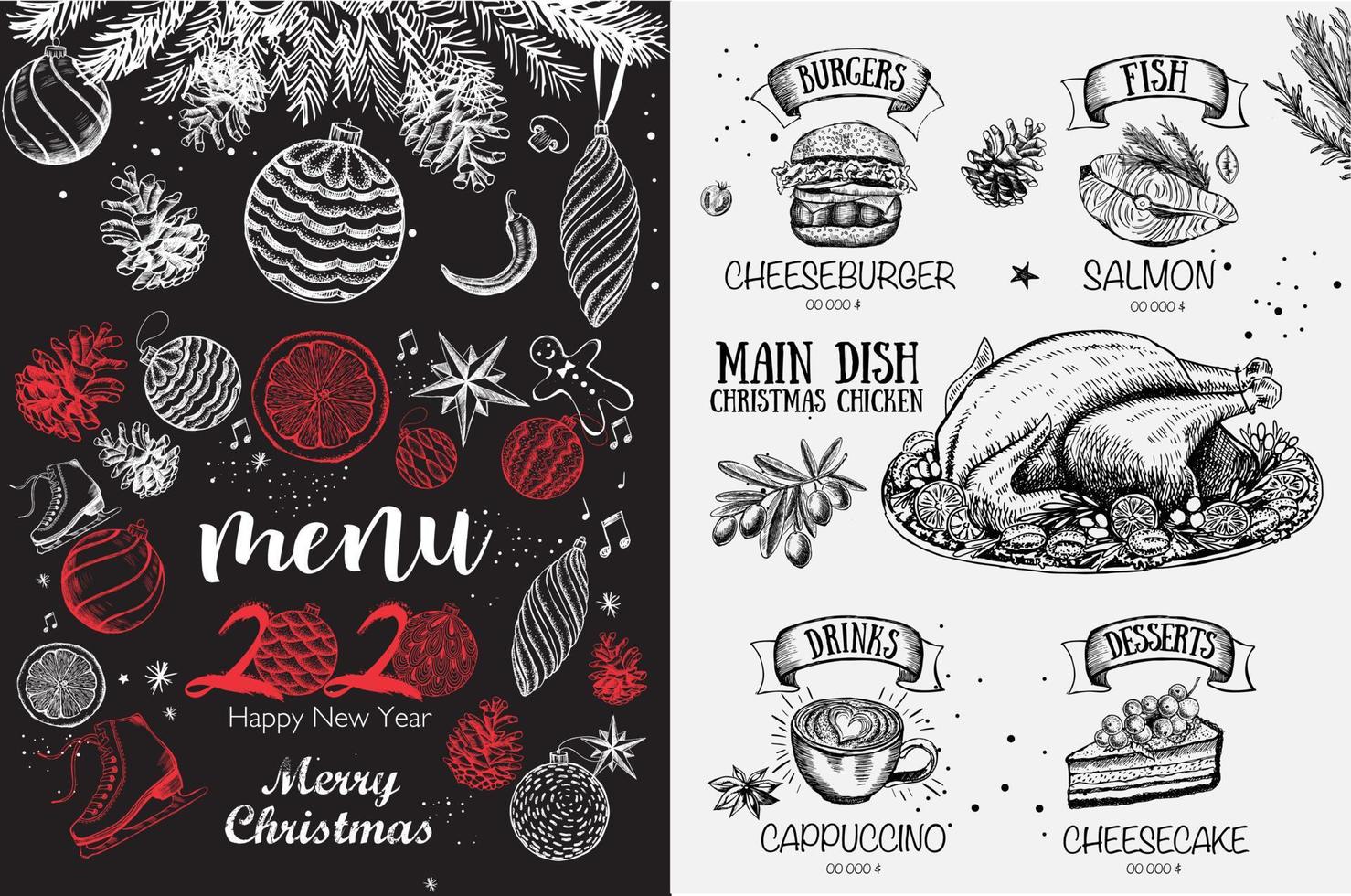 menu du restaurant de noël. illustration de croquis. vecteur. vecteur