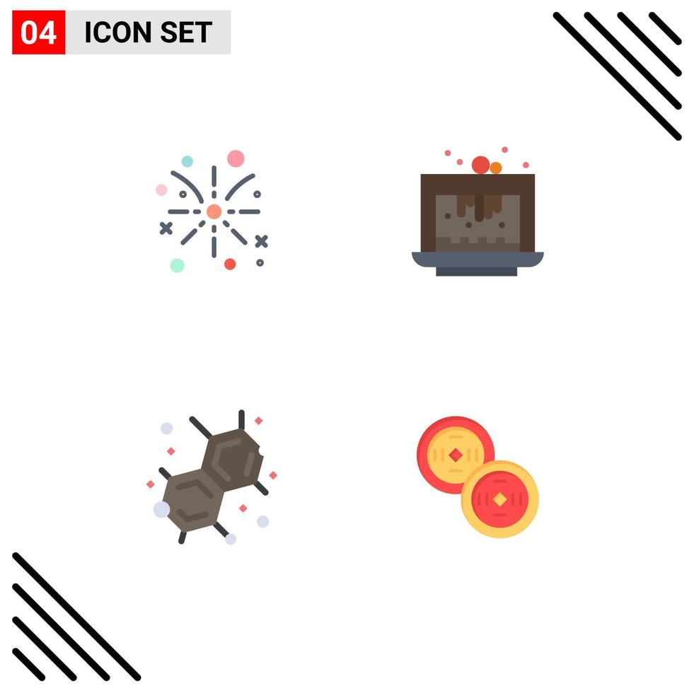 pack de 4 signes et symboles d'icônes plates modernes pour les supports d'impression Web tels que les éléments de conception vectorielle modifiables de laboratoire de café de vacances de chimie de feu vecteur