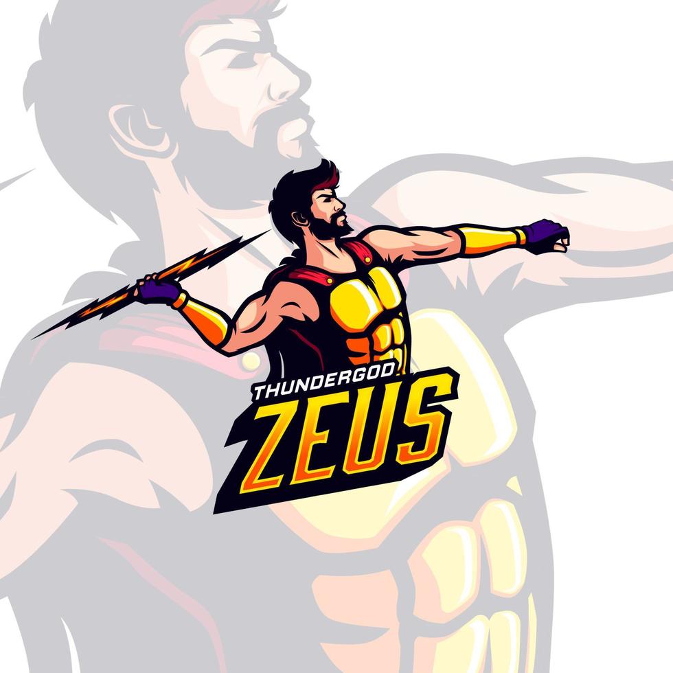 mascotte de vecteur de zeus de dieu du tonnerre puissant