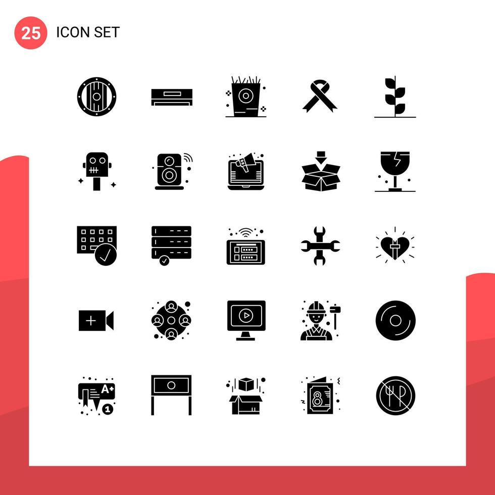 interface mobile glyphe solide ensemble de 25 pictogrammes d'éléments de conception vectoriels modifiables de ruban de santé de frites médicales de jardin vecteur