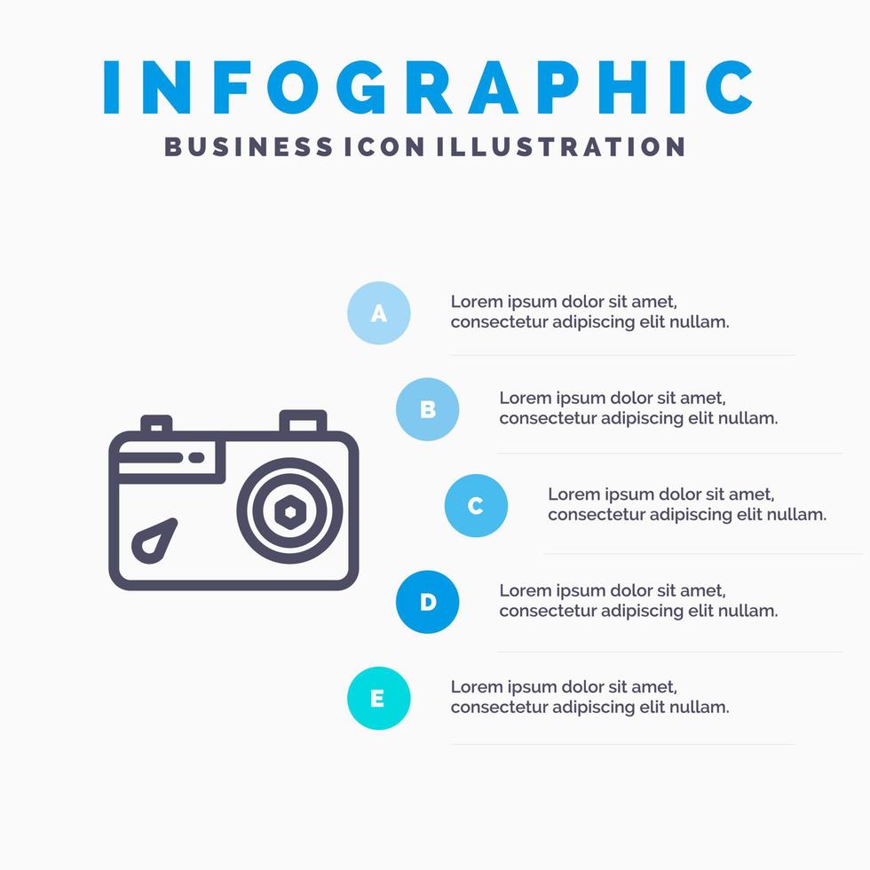 caméra image image photo bleu infographie modèle 5 étapes vecteur ligne icône modèle