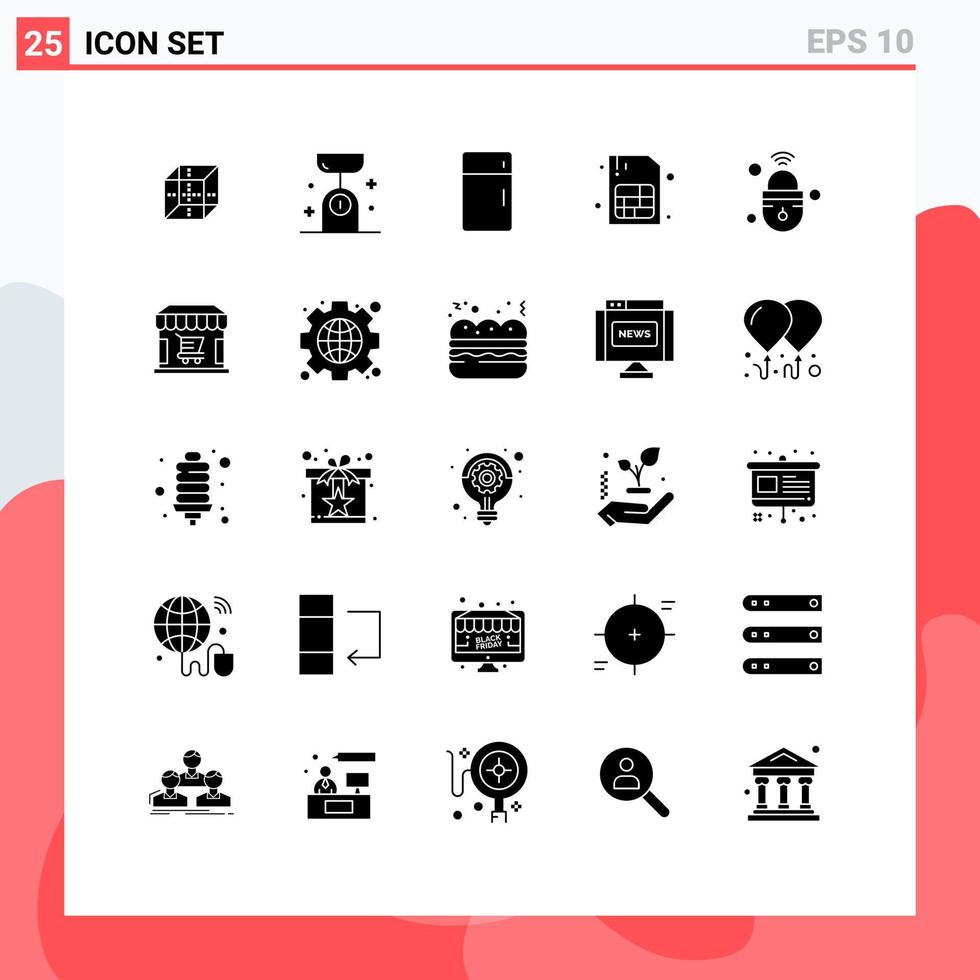 ensemble moderne de 25 glyphes et symboles solides tels que l'internet des objets carte d'équilibre de cuisine mobile éléments de conception vectoriels modifiables à la maison vecteur