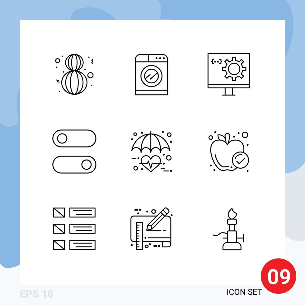 9 ensemble de contours d'interface utilisateur de signes et symboles modernes d'assurance bascule codage commutateur programmation éléments de conception vectoriels modifiables vecteur