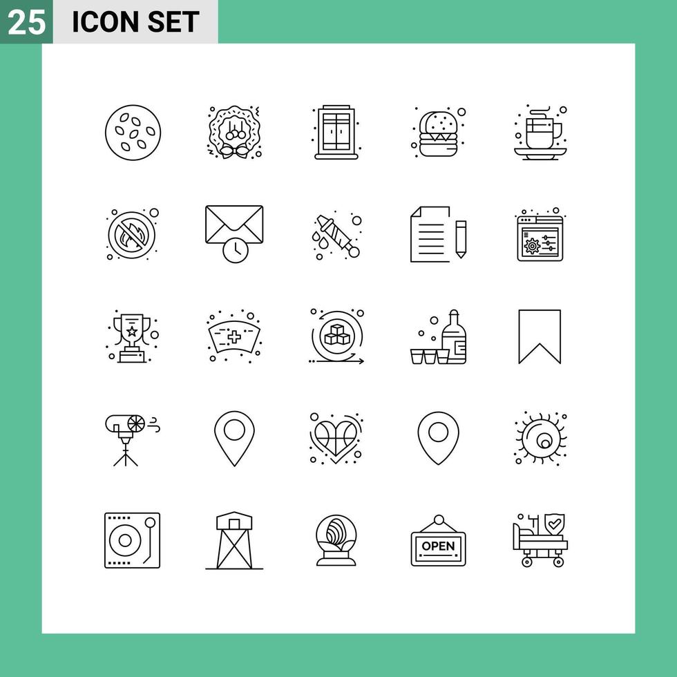 groupe de 25 lignes de signes et de symboles pour les éléments de conception vectoriels modifiables de burger de nourriture de saison d'automne vecteur