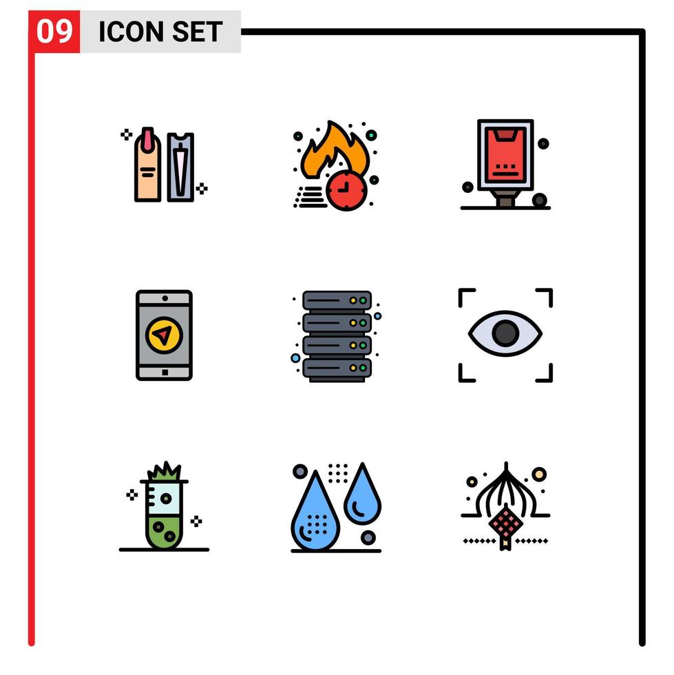 9 couleurs plates de lignes vectorielles thématiques et symboles modifiables d'applications mobiles vecteur