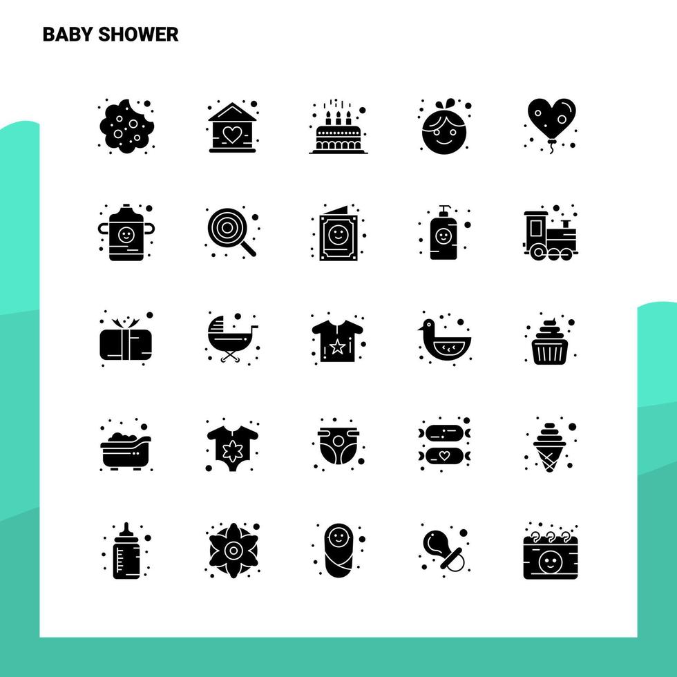 25 jeu d'icônes de douche de bébé modèle d'illustration vectorielle d'icône de glyphe solide pour des idées web et mobiles pour une entreprise vecteur