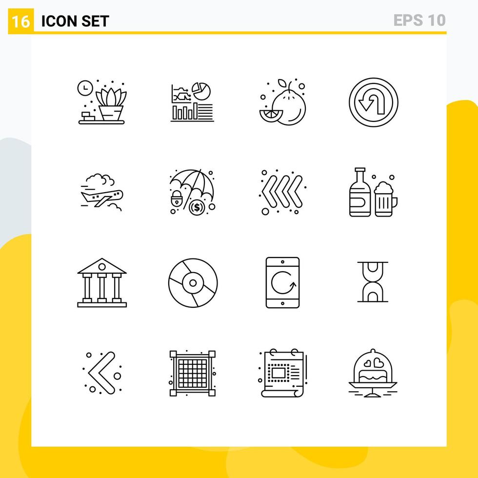 16 contours universels définis pour les applications web et mobiles voler avion fruit navigation aérienne éléments de conception vectoriels modifiables vecteur