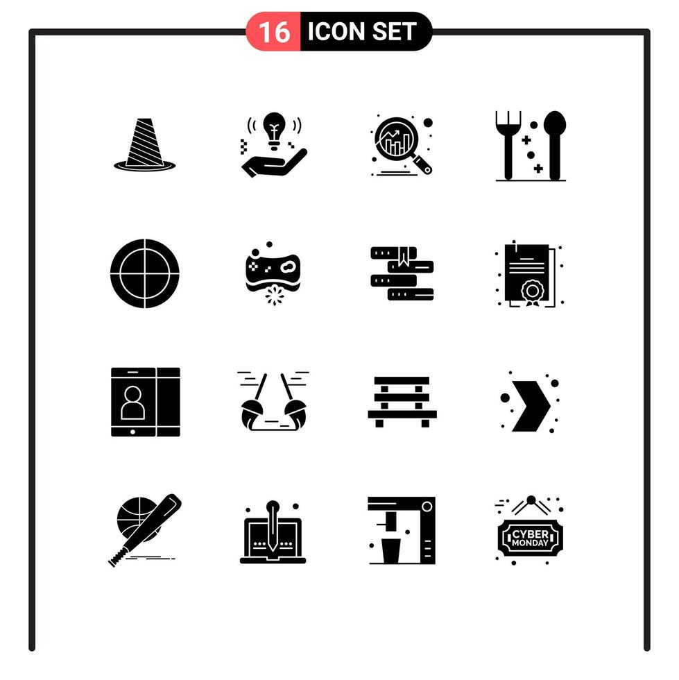 groupe de 16 signes et symboles de glyphes solides pour crosshair thanksgiving safe fork découvrir des éléments de conception vectoriels modifiables vecteur