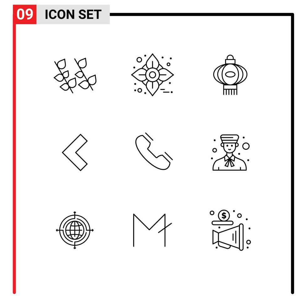 groupe de 9 contours signes et symboles pour appel téléphonique lanterne flèche gauche éléments de conception vectoriels modifiables vecteur