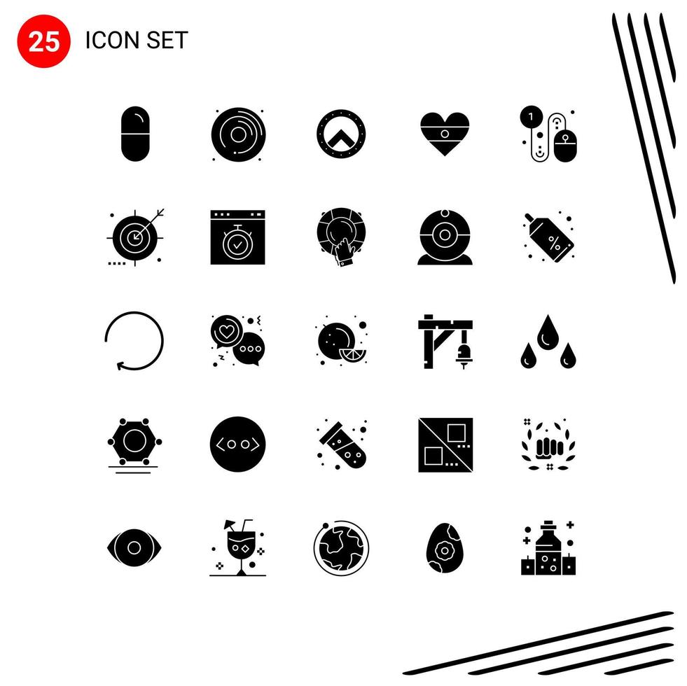 pack de glyphes solides de 25 symboles universels de clic business shield heartflag flg éléments de conception vectoriels modifiables vecteur