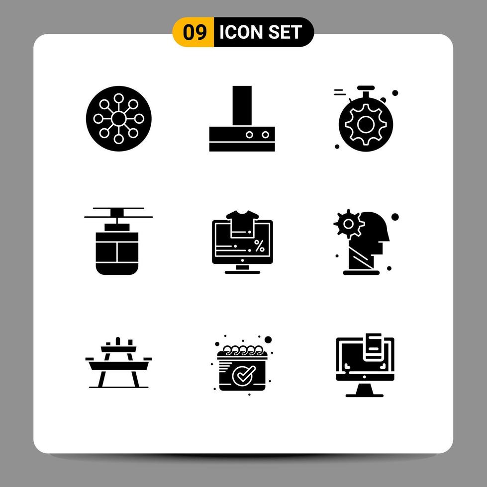 ensemble moderne de 9 pictogrammes de glyphes solides de pourcentage de véhicules contour de transport de serveur éléments de conception vectoriels modifiables vecteur