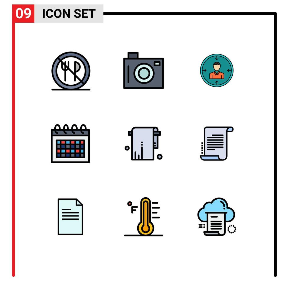 ensemble moderne de 9 pictogrammes de couleurs plates remplies d'éléments de conception vectoriels personnels modifiables vecteur