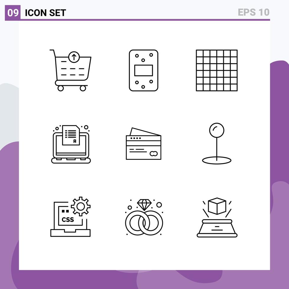 groupe de 9 contours des signes et des symboles pour les éléments de conception vectoriels modifiables de l'enquête bancaire de l'examen de la carte de crédit vecteur