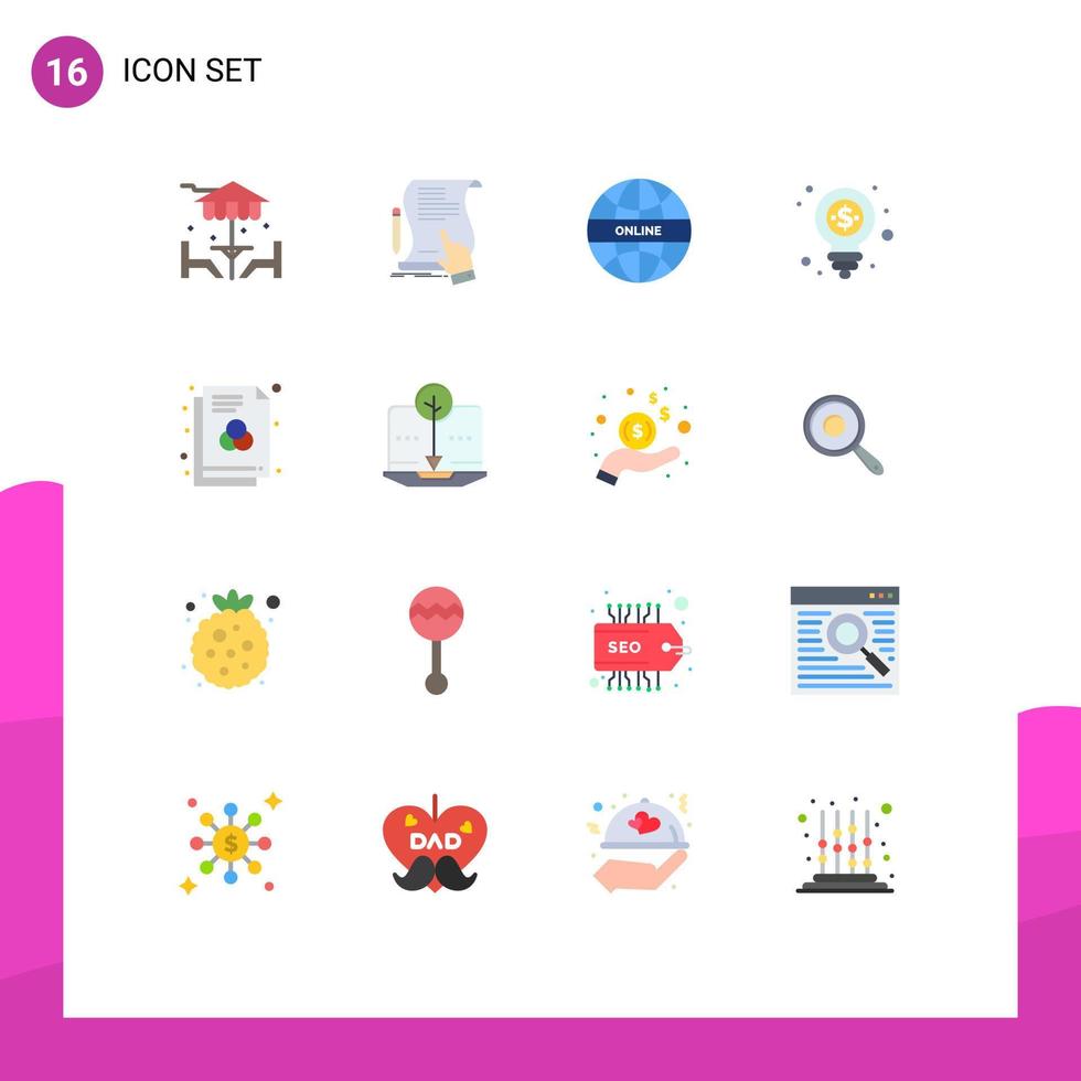 ensemble de 16 symboles d'icônes d'interface utilisateur modernes signes pour faire du shopping dollar accord ampoule en ligne modifiable pack d'éléments de conception de vecteur créatif