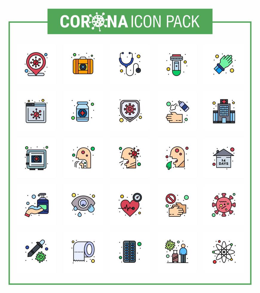 icône de sensibilisation au coronavirus 25 icônes de ligne remplies de couleur plate icône incluse soin main tube de gant médical coronavirus viral 2019nov éléments de conception de vecteur de maladie