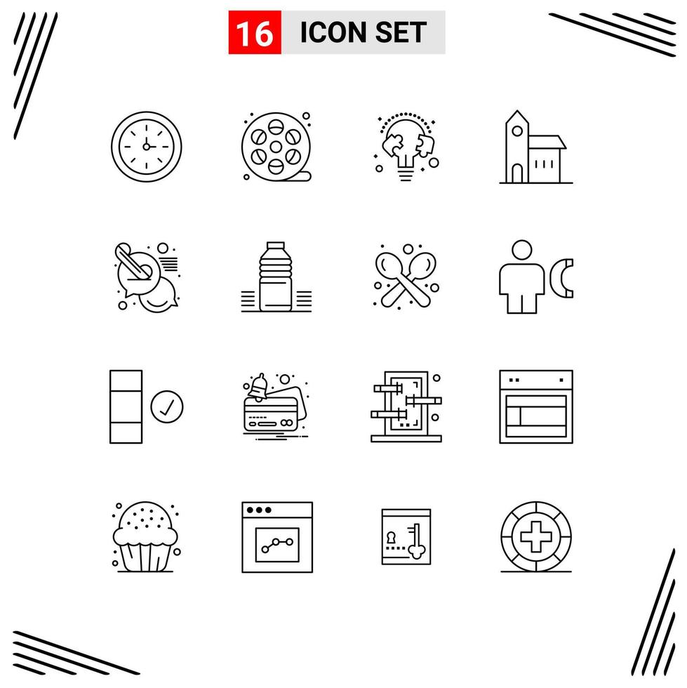 pictogramme ensemble de 16 contours simples de l'éducation de l'église du monastère ampoule chrétienne éléments de conception vectoriels modifiables vecteur