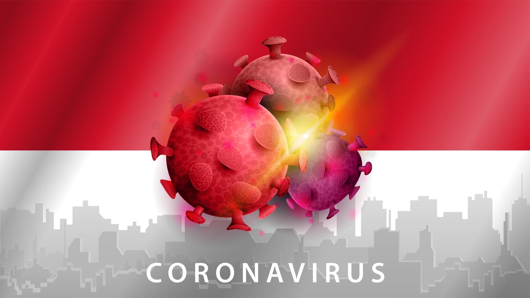 signe du coronavirus covid-2019 sur le drapeau indonésien vecteur