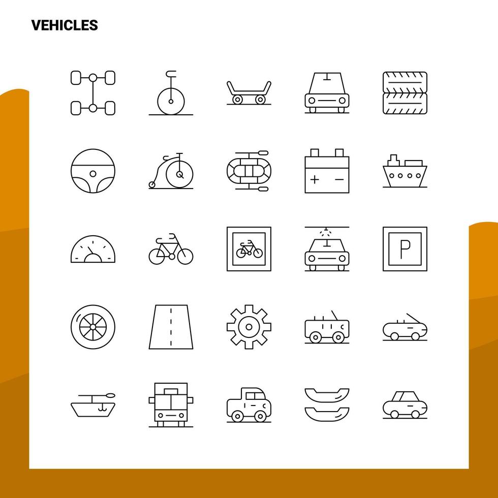 ensemble d'icônes de ligne de véhicules ensemble 25 icônes conception de style minimalisme vectoriel icônes noires ensemble pack de pictogrammes linéaires
