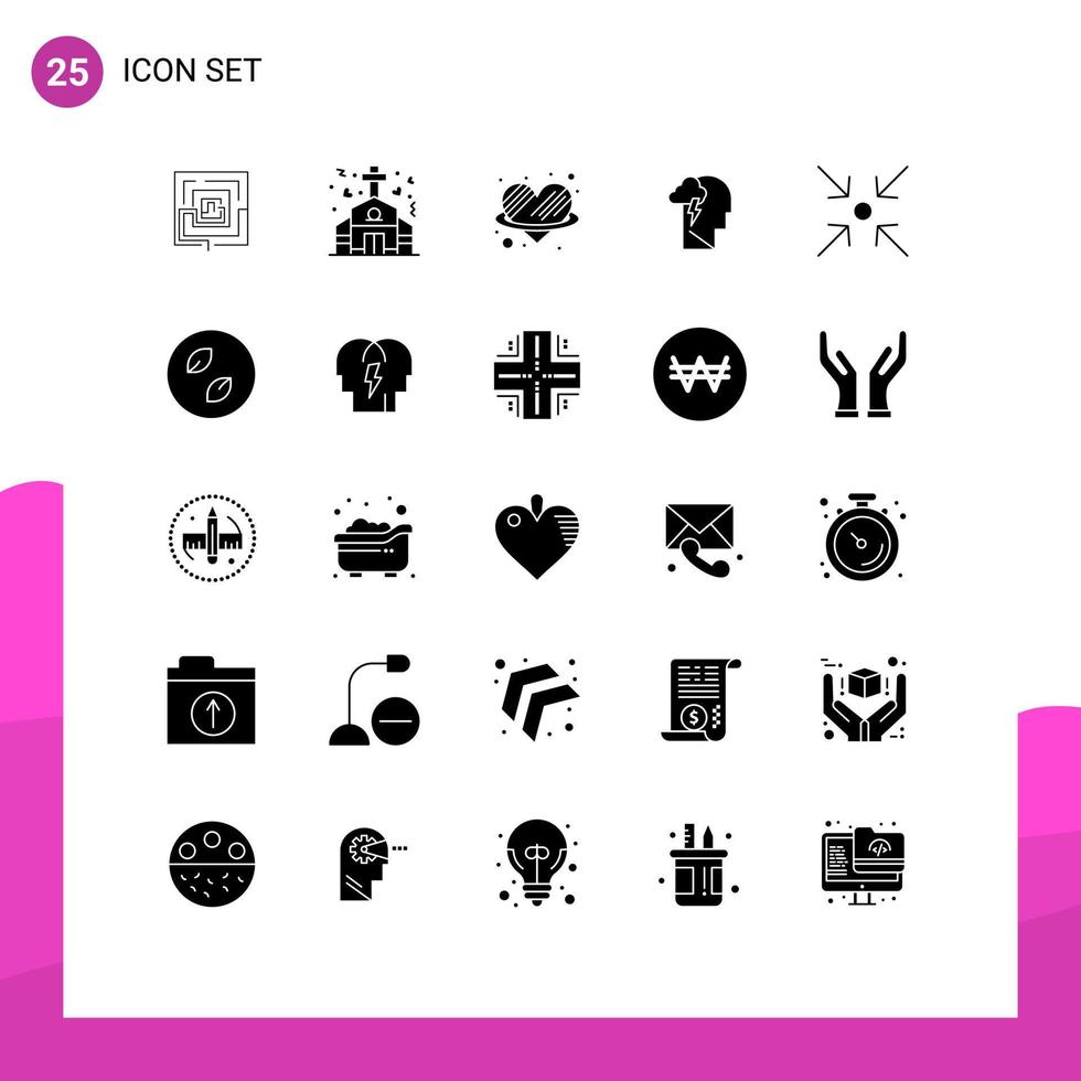 pack de 25 signes et symboles de glyphes solides modernes pour les supports d'impression Web tels que les éléments de conception vectoriels modifiables de la romance mentale de mariage de l'esprit de la flèche vecteur