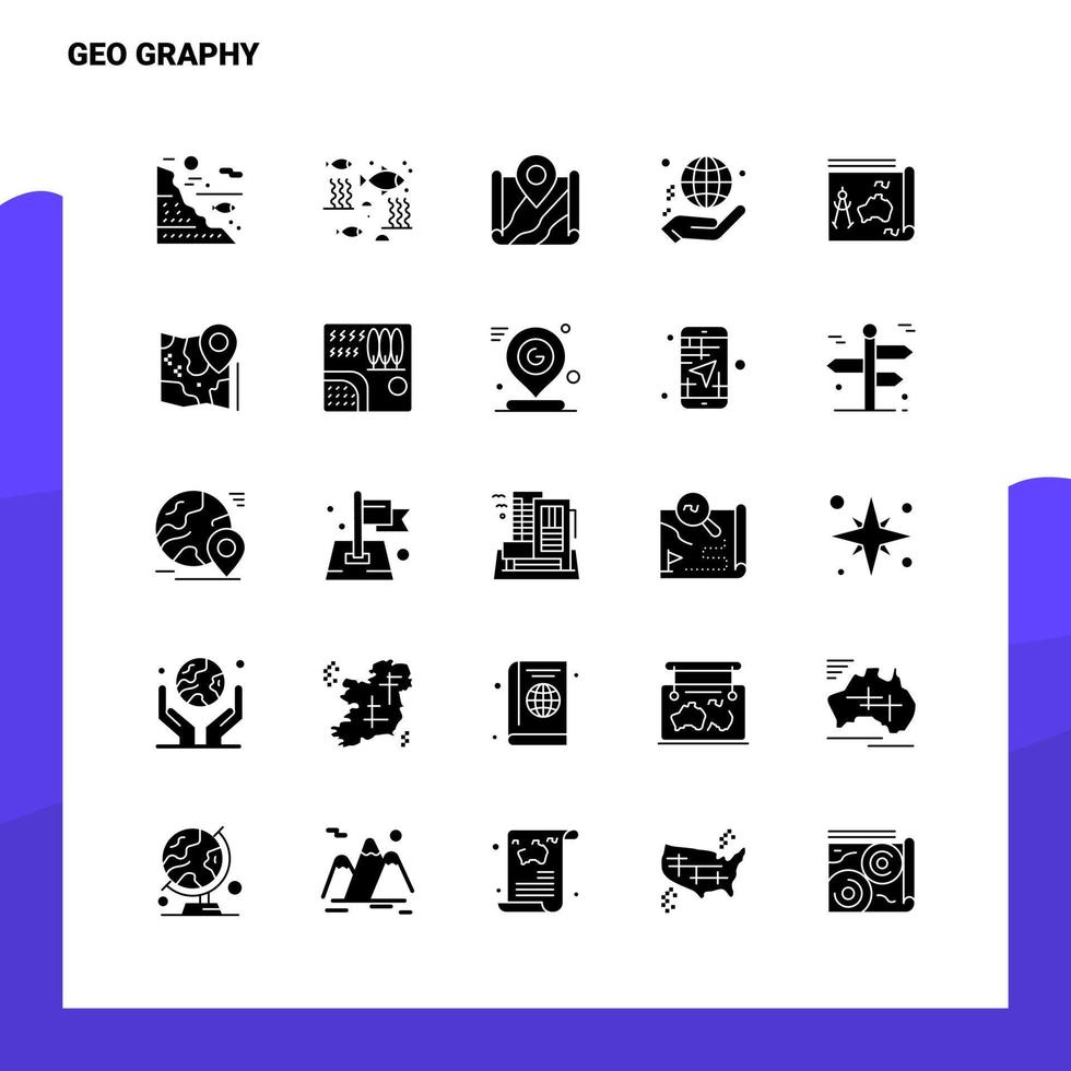 25 jeu d'icônes géographiques modèle d'illustration vectorielle d'icône de glyphe solide pour des idées web et mobiles pour une entreprise commerciale vecteur