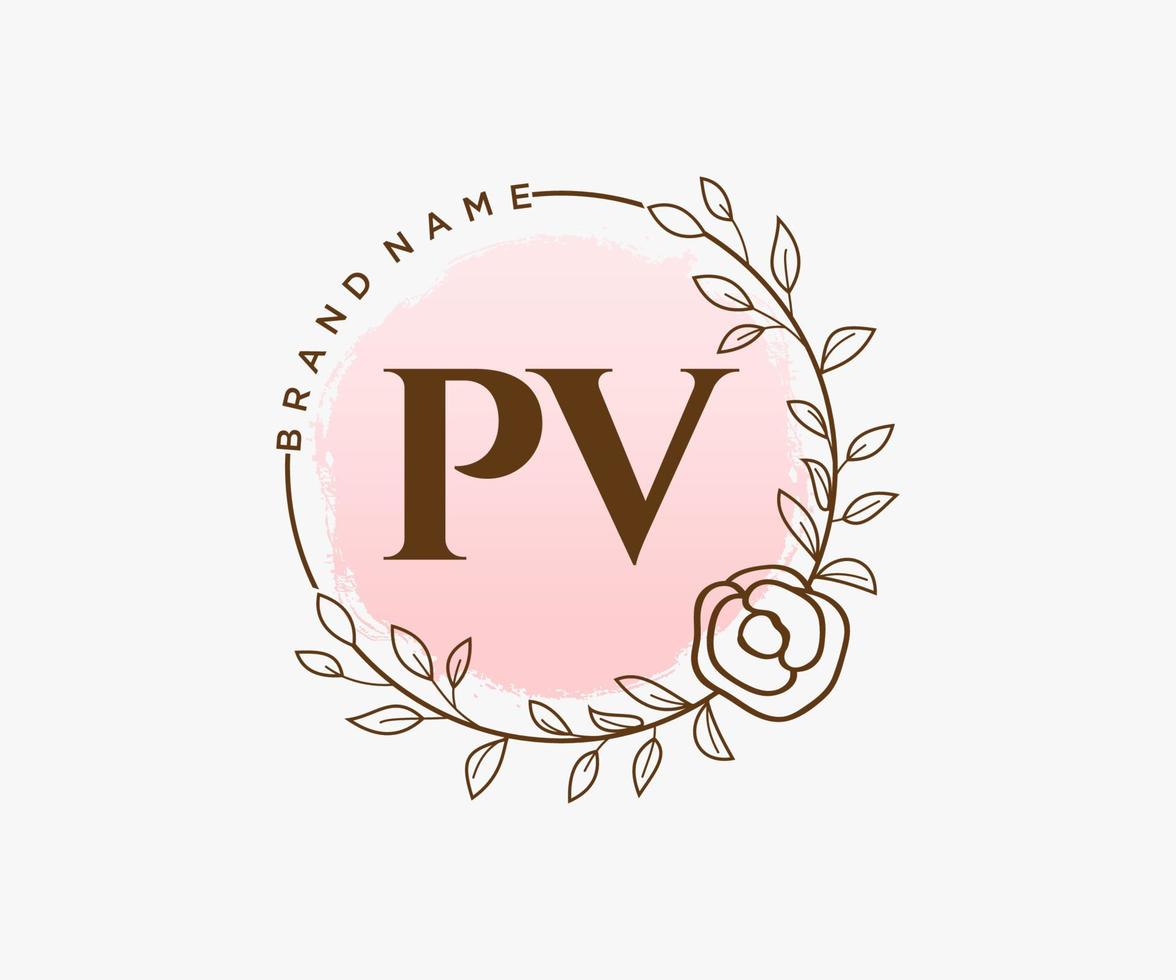 logo féminin pv initial. utilisable pour les logos nature, salon, spa, cosmétique et beauté. élément de modèle de conception de logo vectoriel plat.