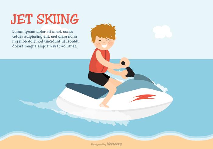 Happy Young Boy On Jet Ski Dans La Mer vecteur