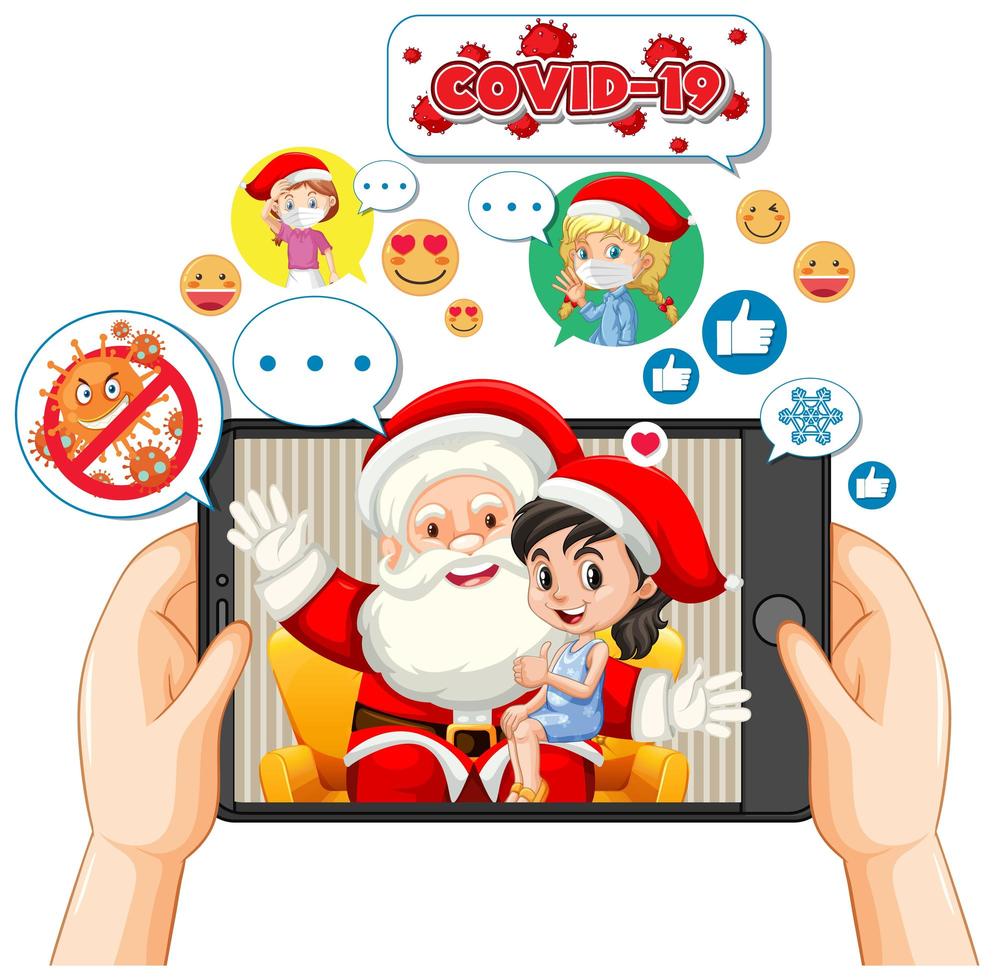 Père Noël sur écran de tablette avec icône de médias sociaux vecteur