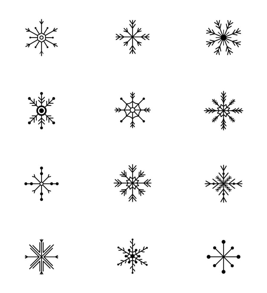 ensemble d'icônes de contour de flocon de neige. flocons de neige vectoriels décoratifs. illustration pour noël, nouvel an, décoration d'hiver vecteur
