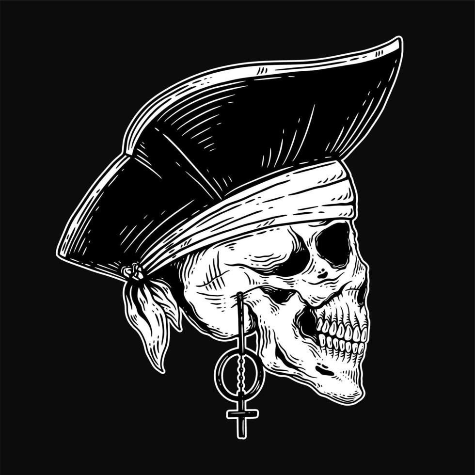 dark art crâne pirates capitaine squelette illustration vintage pour vêtements vêtements vecteur