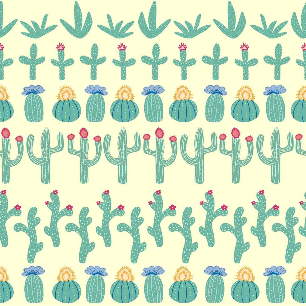 modèle sans couture avec différents cactus. texture répétée lumineuse avec des cactus verts. fond naturel avec des plantes du désert vecteur