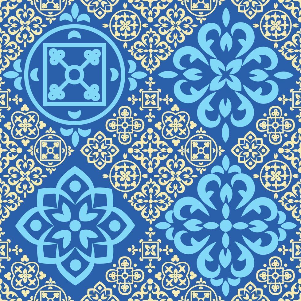 modèle sans couture portugais avec tuiles azulejo. magnifique motif de patchwork sans couture à partir de carreaux marocains colorés, d'ornements vecteur