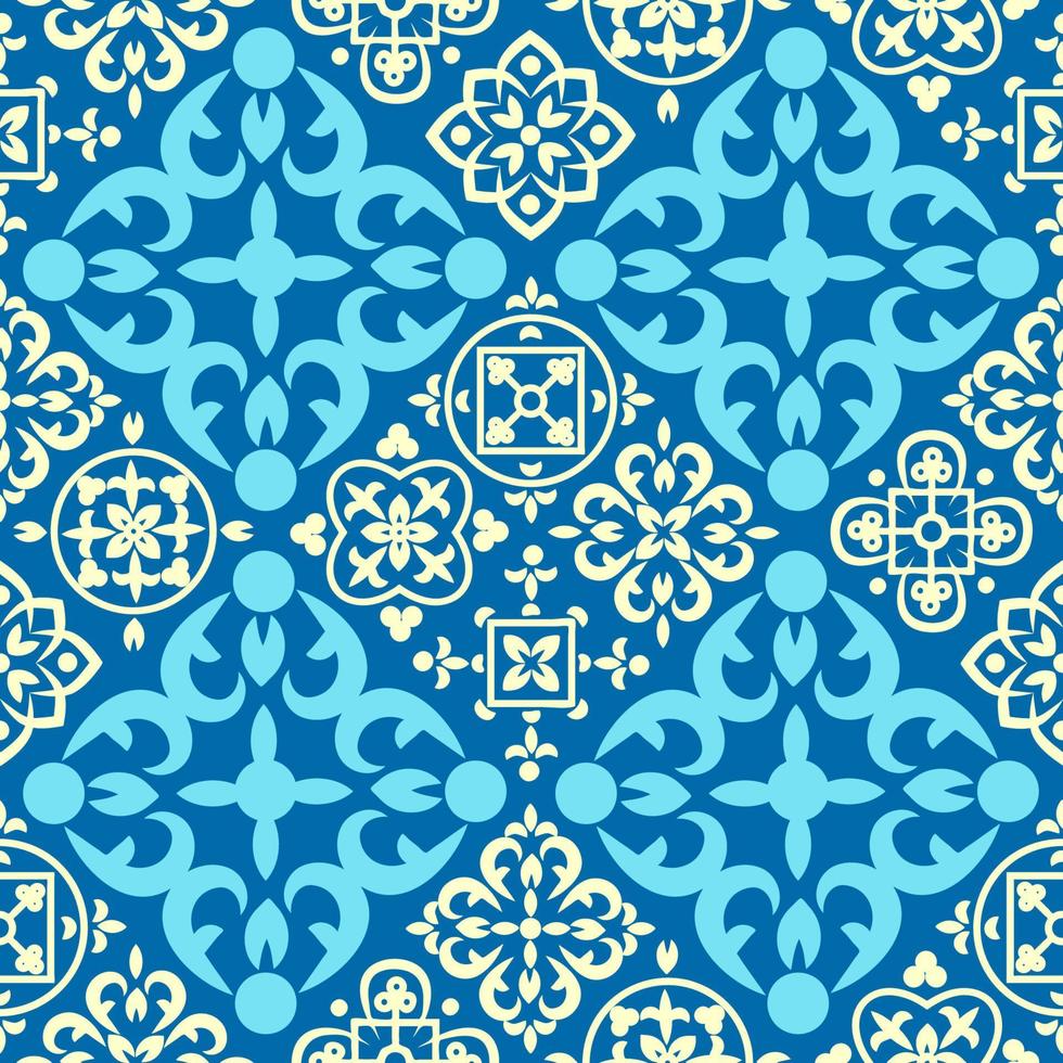 modèle sans couture portugais avec tuiles azulejo. magnifique motif de patchwork sans couture à partir de carreaux marocains colorés, d'ornements vecteur