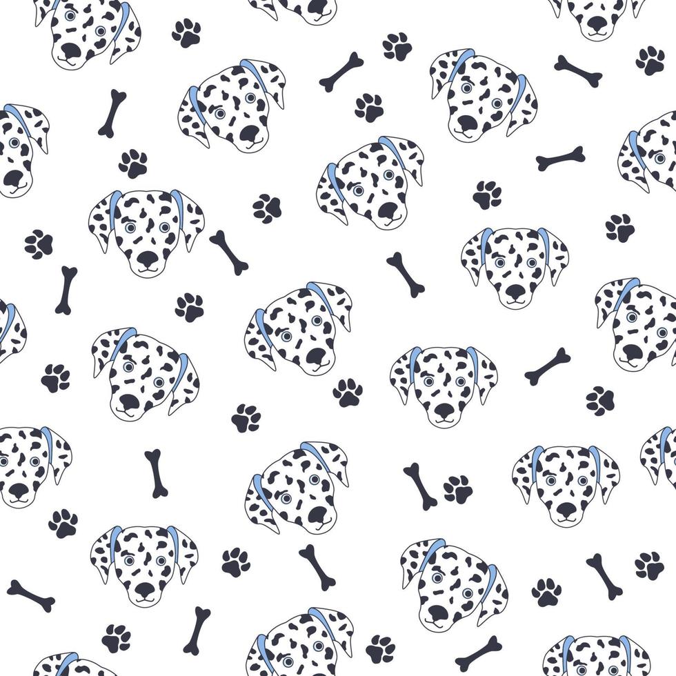 dalmatien museau de chien noir-blanc. modèle sans couture avec des chiens de dessin animé mignon museler des dalmatiens vecteur