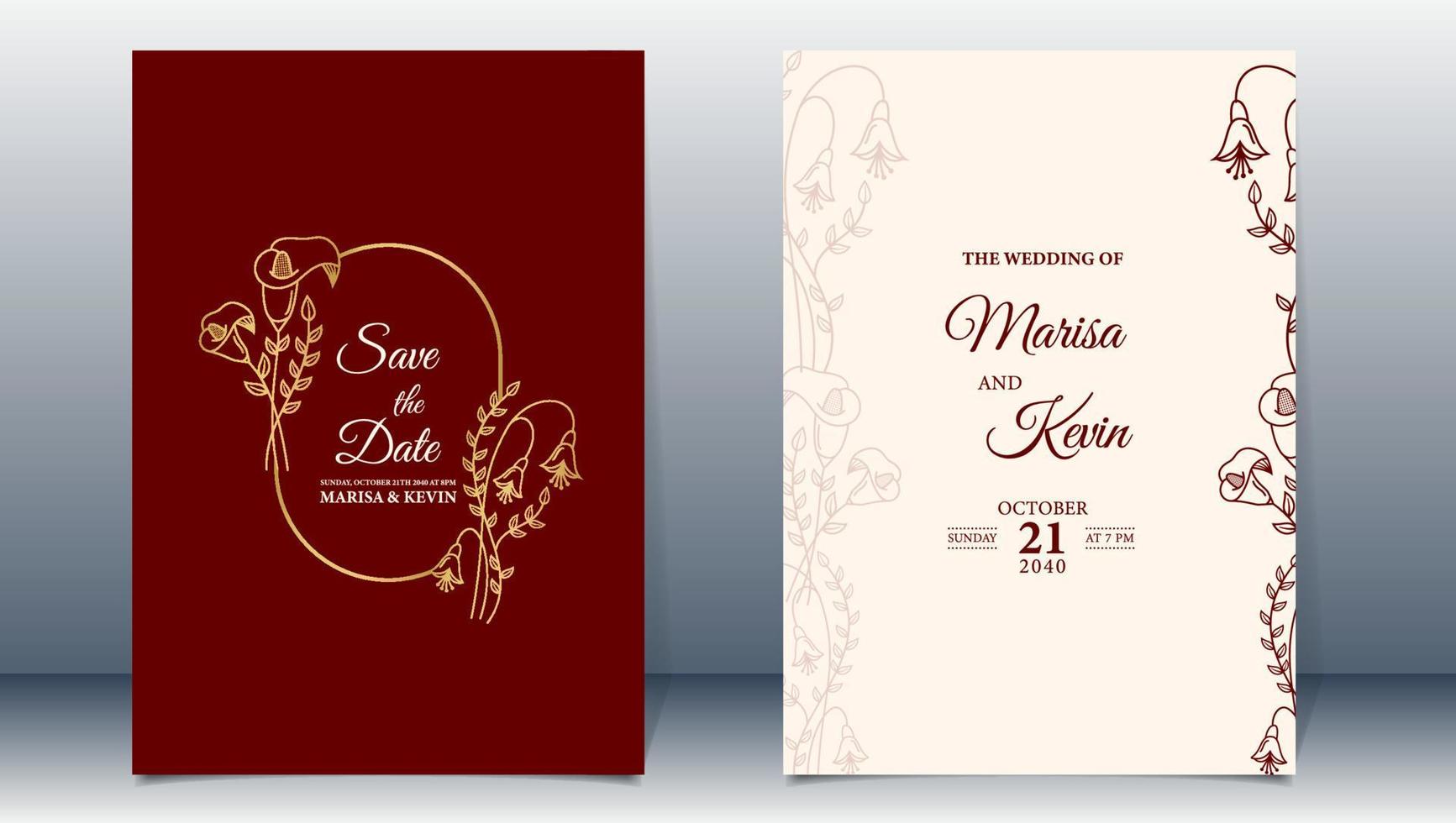 invitation de mariage de luxe avec vecteur premium floral minimaliste de style ligne dorée